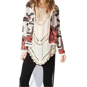 THE WALLFLOWER Women’s RAVEL CARDIGAN JACKET SWEATER Red White Black M